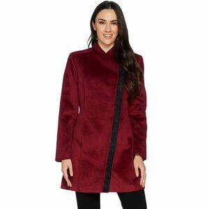 H by Halston Red Burgandy Long Dress Crossover Coat w/ Slit in Back size 14